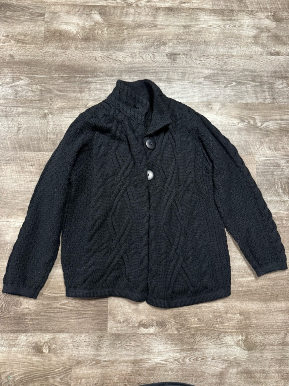 ARANCRAFTS Ireland 100% Merino Wool Black Cardigan Size Medium